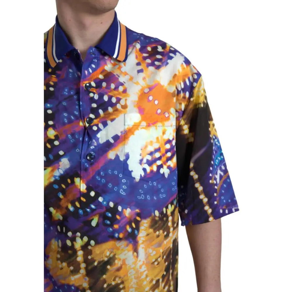 Dolce & Gabbana Luminaire Print Cotton Polo Top Men Shirt