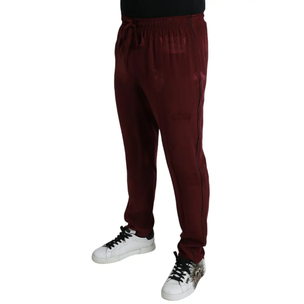 Dolce & Gabbana Maroon Crown Pattern Silke Pajama Bukser & Jeans - Jeans