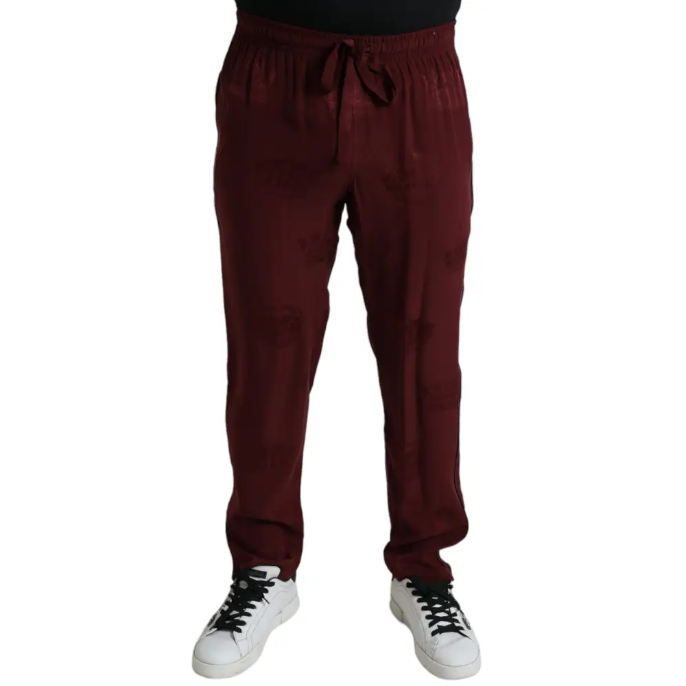Dolce & Gabbana Maroon Crown Pattern Silke Pajama Bukser & Jeans - Jeans