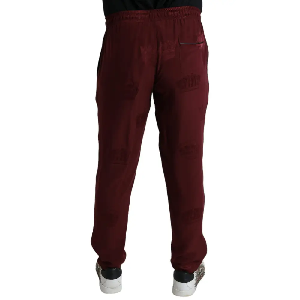 Dolce & Gabbana Maroon Crown Pattern Silke Pajama Bukser & Jeans - Jeans