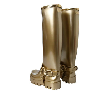 Dolce & Gabbana Metallic Gold Rubber PVC Rain Boots Shoes