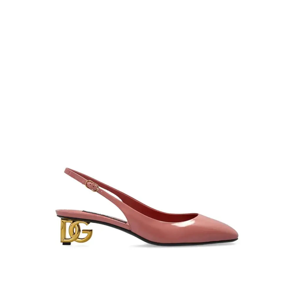Multicolor calfskin platform Dolce & Gabbana pump with pink patent leather slingback and gold-tone DG logo heel