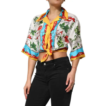Dolce & Gabbana Multicolor Chili Silk Cropped Blouse Top