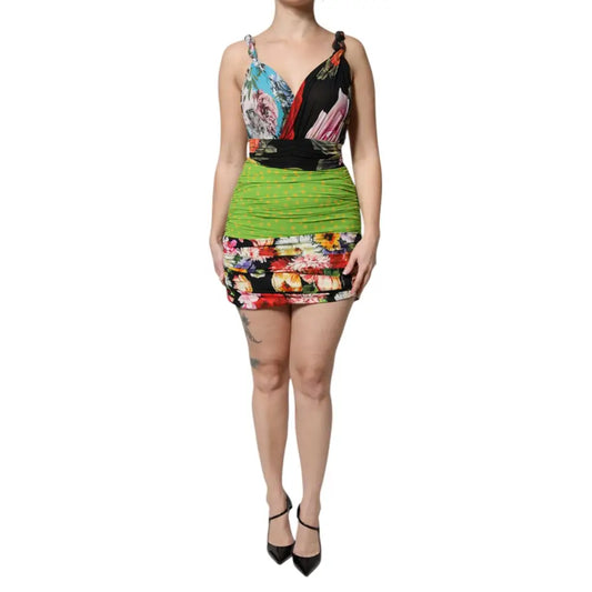 Dolce & Gabbana Multicolor Floral Patchwork Fitted Mini Dress