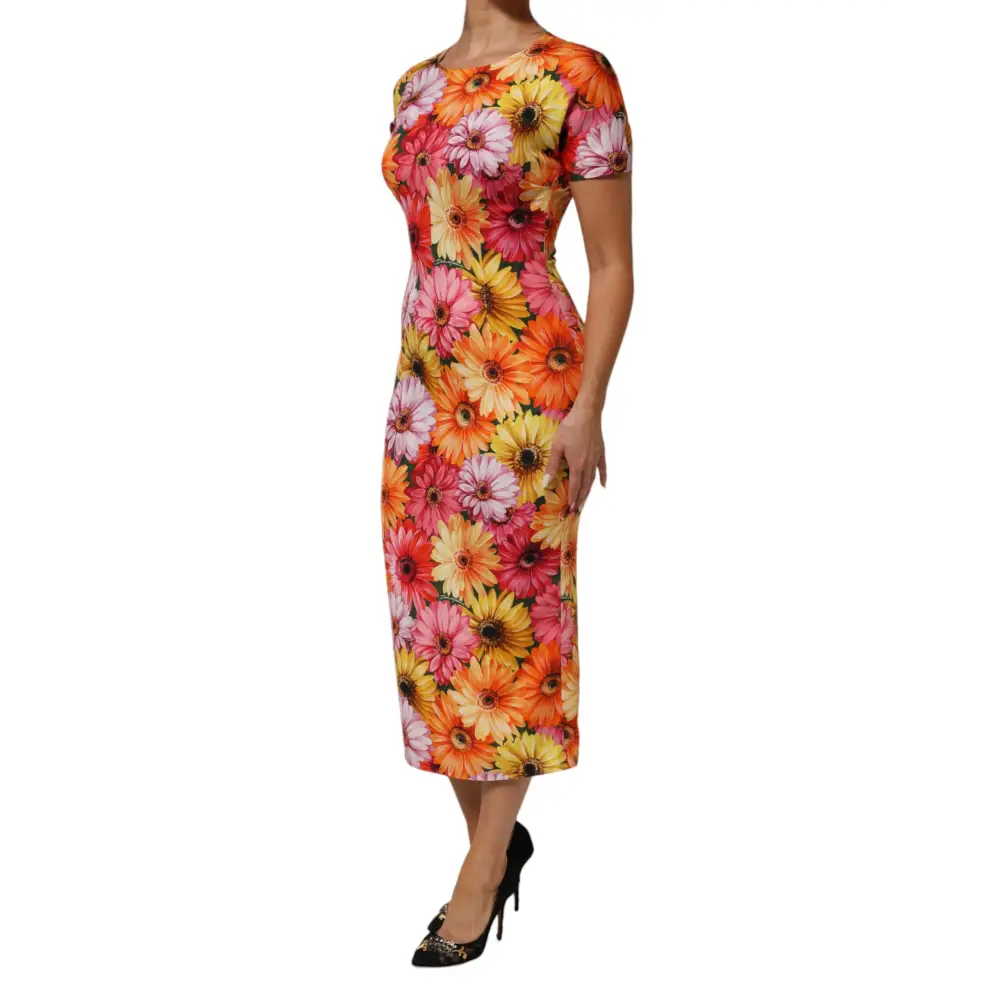 Dolce & Gabbana Multicolor Floral Print SilkSheath Midi Dress