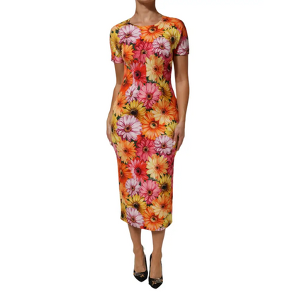 Dolce & Gabbana Multicolor Floral Print SilkSheath Midi Dress