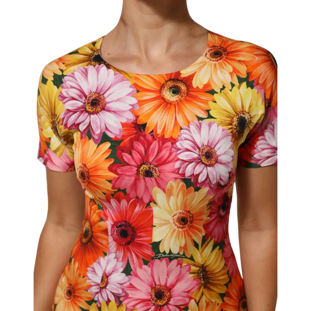 Dolce & Gabbana Multicolor Floral Print SilkSheath Midi Dress