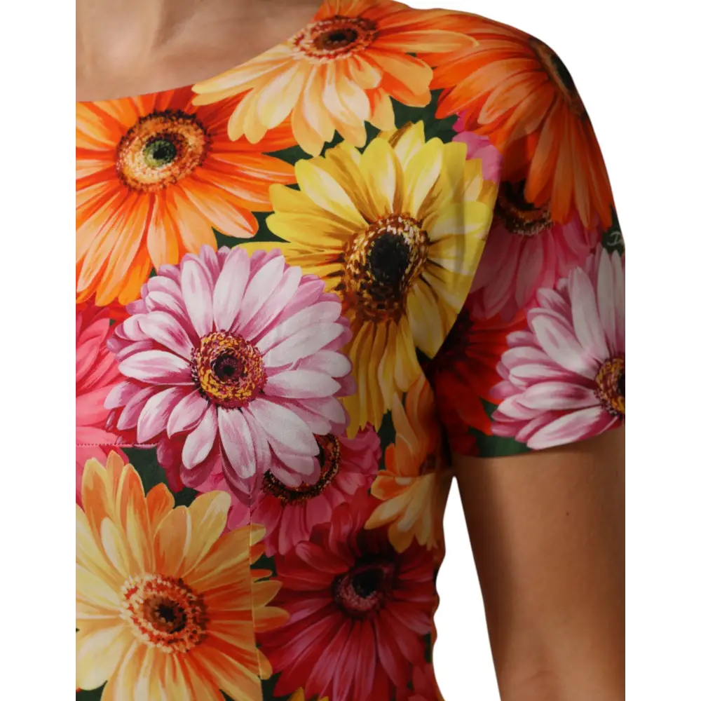 Dolce & Gabbana Multicolor Floral Print SilkSheath Midi Dress