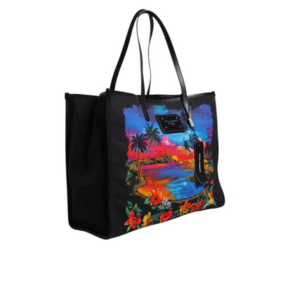 Sort Dolce & Gabbana multicolor graphic tote med tropisk solnedgang