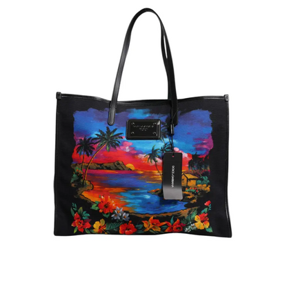 Dolce & Gabbana multicolor graphic printed top handle tote bag med tropisk solnedgang