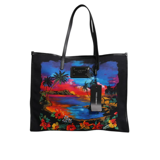 Dolce & Gabbana multicolor graphic printed top handle tote bag med tropisk solnedgang
