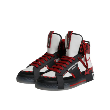 Dolce & Gabbana multicolor leather high top sneakers with red laces
