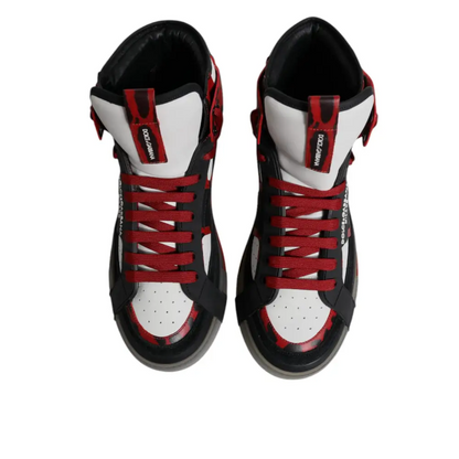 Dolce & Gabbana multicolor leather high top sneakers i rød og hvid med sorte accenter