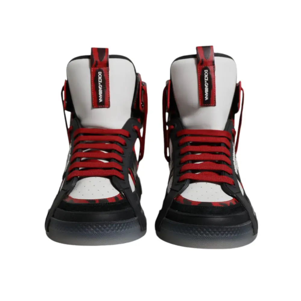 Dolce & Gabbana multicolor leather high top sneakers in red and white with black accents