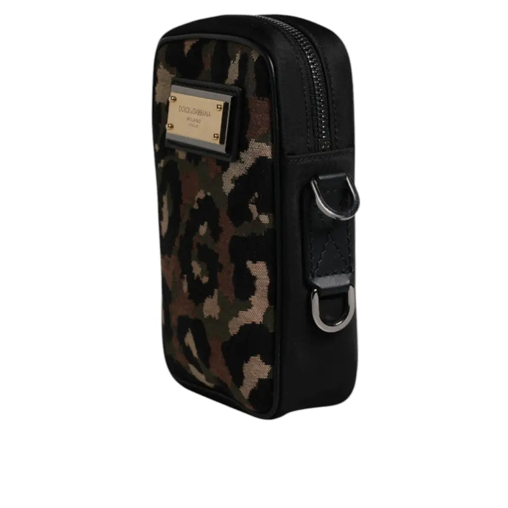 Dolce & Gabbana Multicolor Leopard Jacquard Logo Plaque Neck Strap Bag