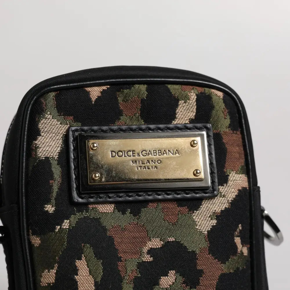 Dolce & Gabbana Multicolor Leopard Jacquard Logo Plaque Neck Strap Bag