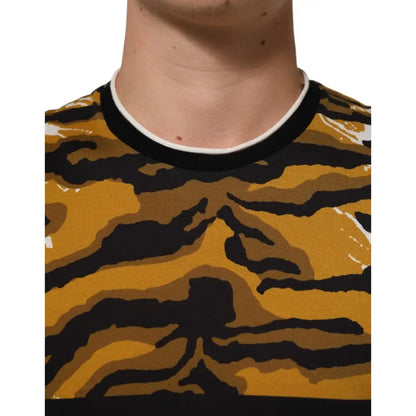 Dolce & Gabbana Multicolor Leopard Palm Leaf Men Crew Neck T-shirt
