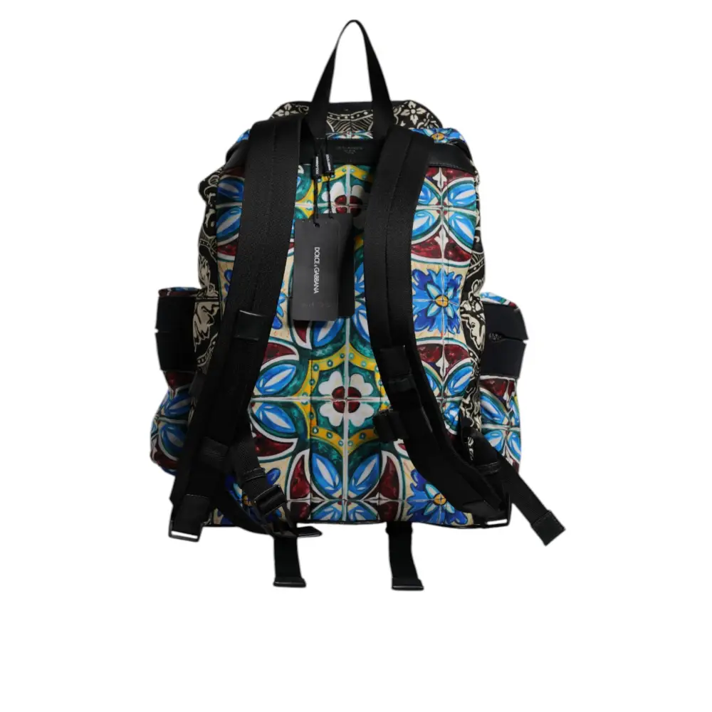 Vibrant Dolce & Gabbana multicolor maiolica print nylon backpack