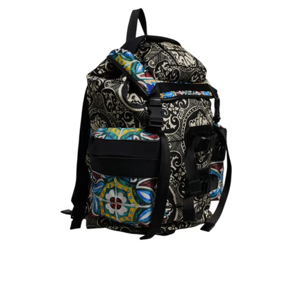 Vibrant Dolce & Gabbana multicolor maiolica print nylon backpack med mønstre
