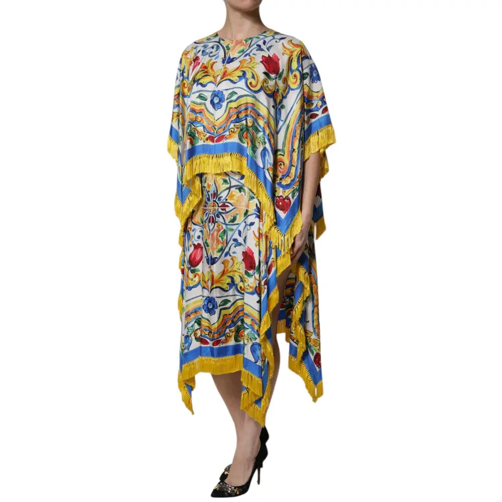 Dolce & Gabbana Multicolor Majolica Kaftan Short Sleeves Maxi Dress