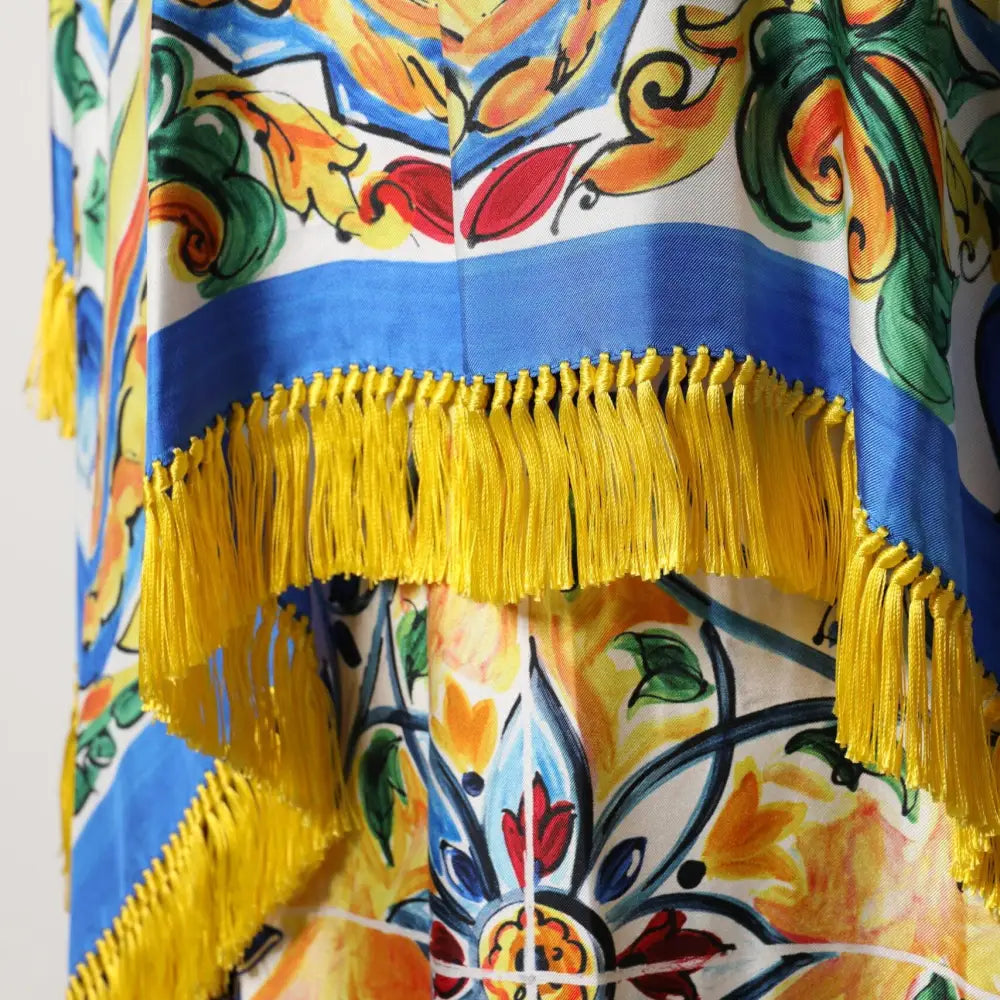 Dolce & Gabbana Multicolor Majolica Kaftan Short Sleeves Maxi Dress
