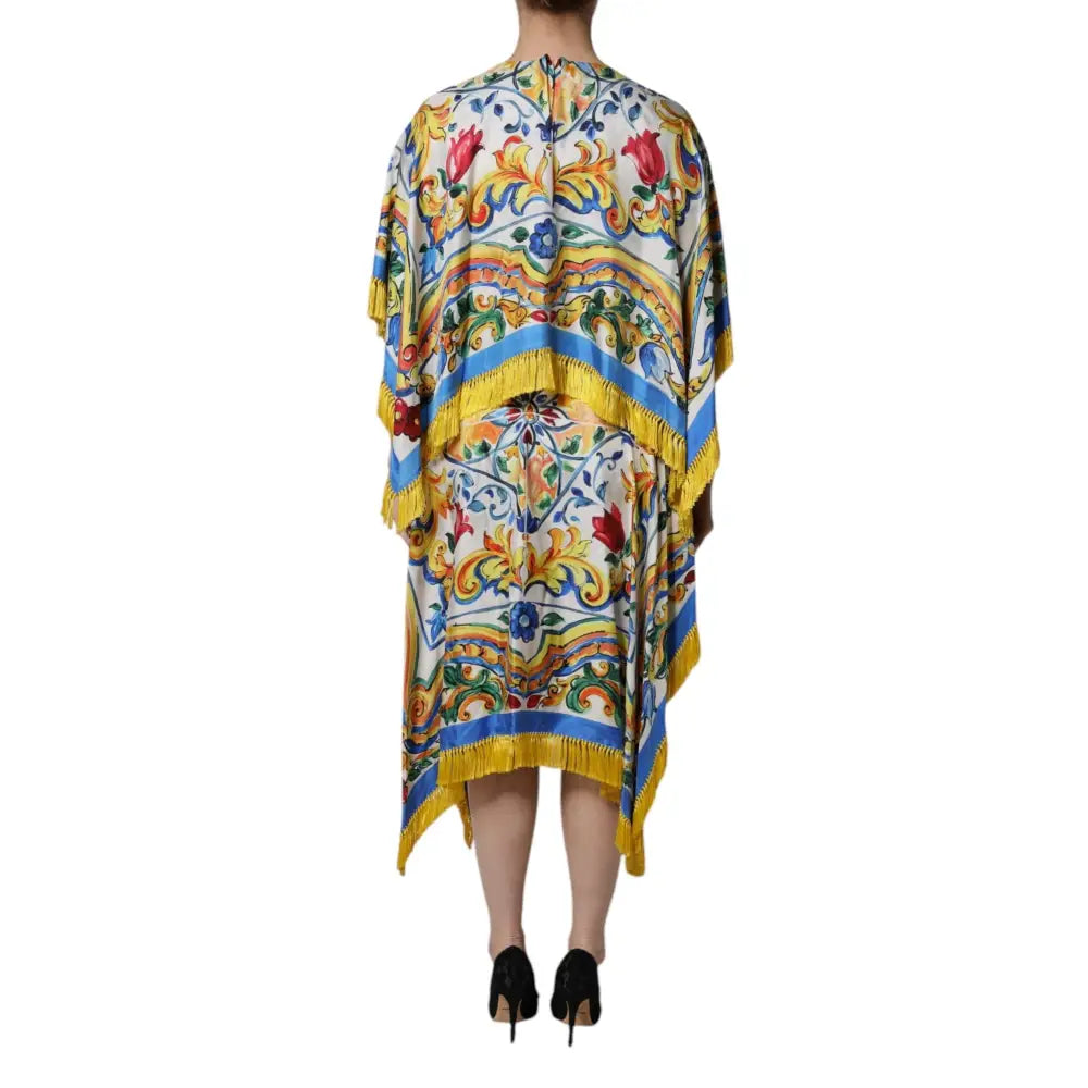 Dolce & Gabbana Multicolor Majolica Kaftan Short Sleeves Maxi Dress