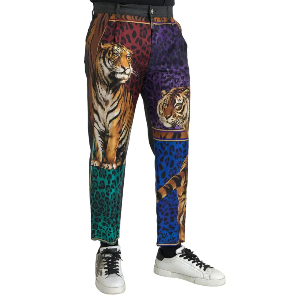 Dolce & Gabbana Multicolor Tiger Leopard Cotton Loose Tapered Pants