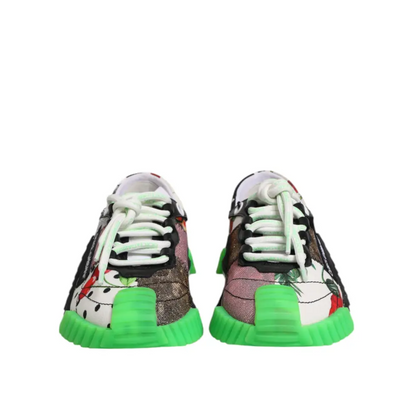 Dolce & Gabbana multicor DG logo leopard cherry sneakers med lysegrønne gummisøler og patchwork-overdel i sort, hvid, pink og blomstermønstre