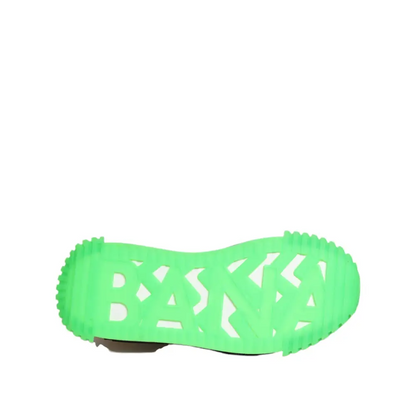 Dolce & Gabbana multicor DG logo leopard cherry sneakers with bright neon green rubber sole and bold geometrically cut-out bank logo design