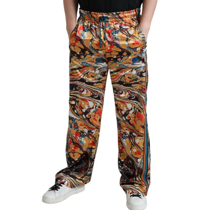 Dolce & Gabbana Multifarve Marble Print Satin Bukser & Jeans