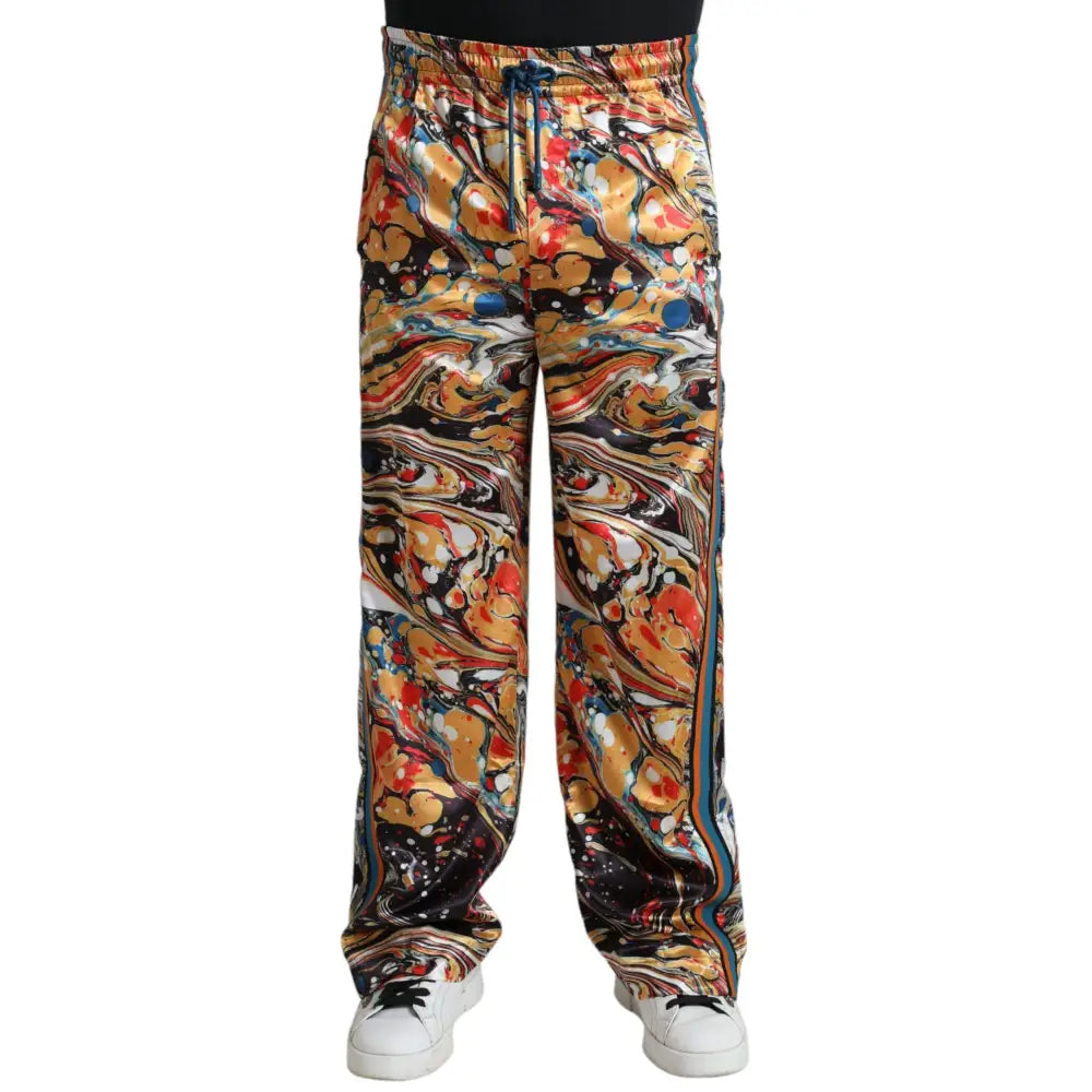 Dolce & Gabbana Multifarve Marble Print Satin Bukser & Jeans