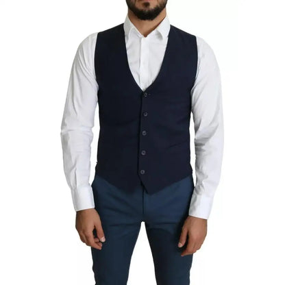 Dolce & Gabbana Navy Blue Men Formal Dress Waistcoat Vest