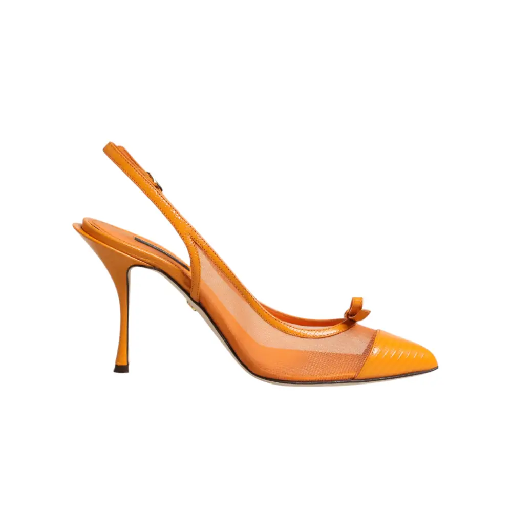 Dolce & Gabbana orange leather mesh heels slingback pump with bow