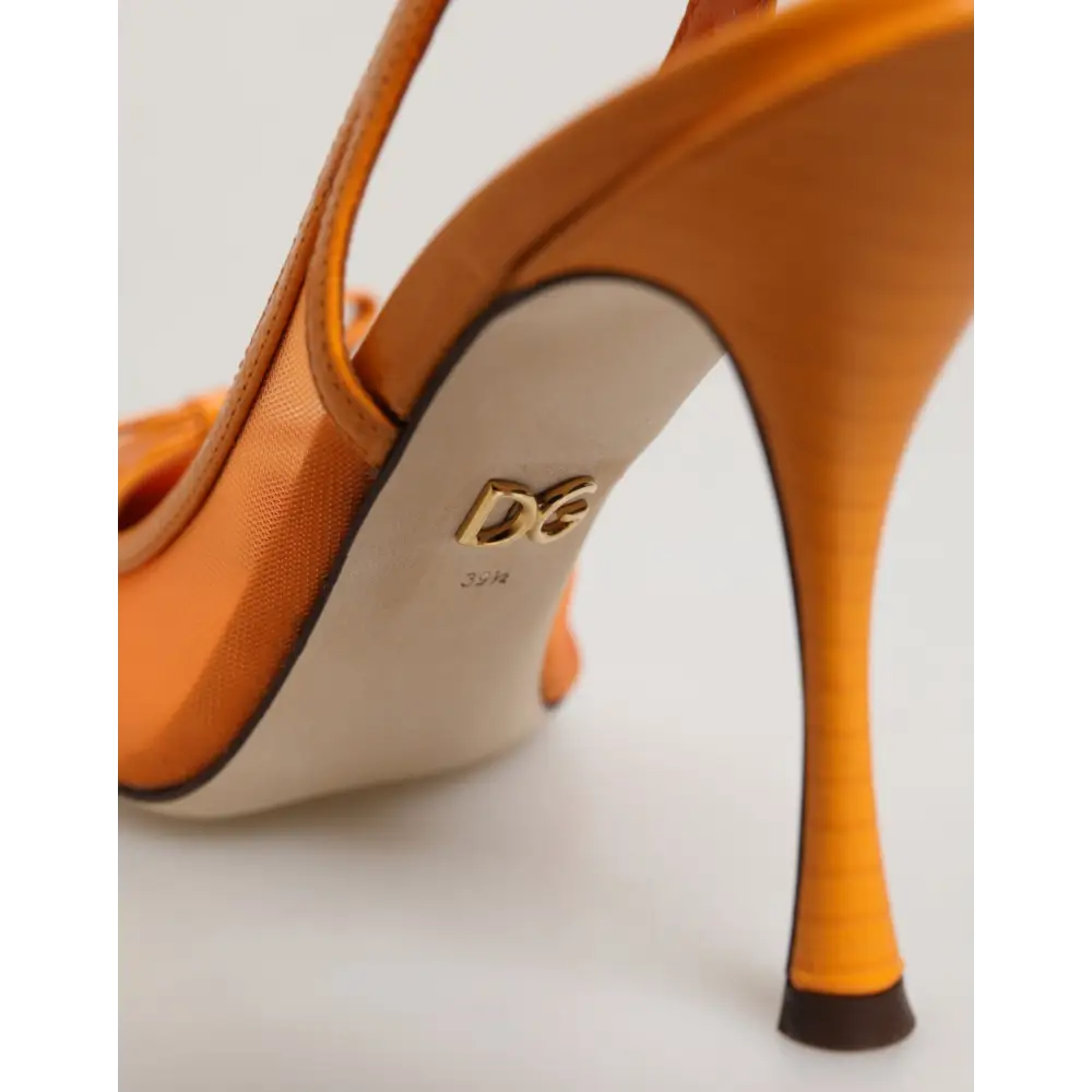 Dolce & Gabbana orange leather mesh heels slingback with gold-tone logo