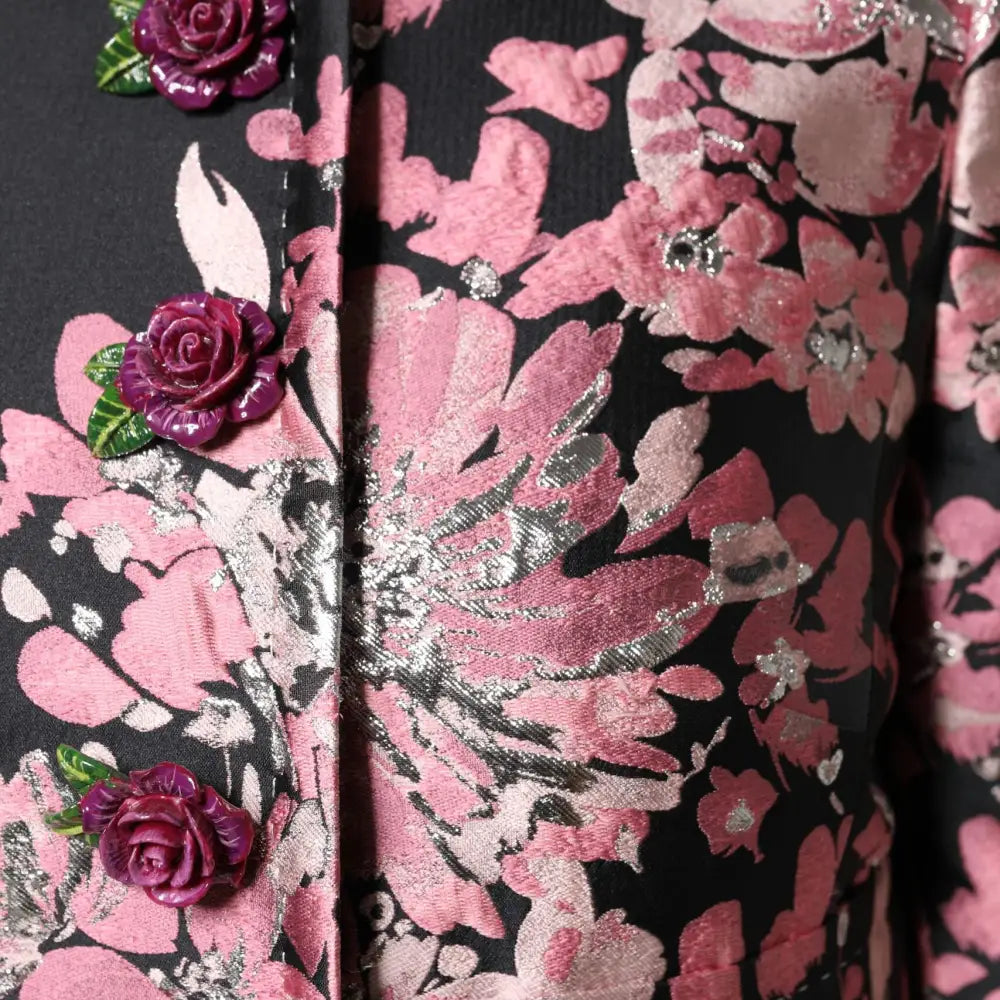 Dolce & Gabbana Pink Black Floral Brocade Trenchcoat Jacket