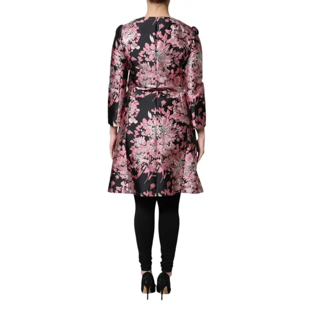Dolce & Gabbana Pink Black Floral Brocade Trenchcoat Jacket