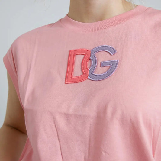 Dolce & Gabbana Pink Cotton DG Logo Crew Neck Tank T-shirt