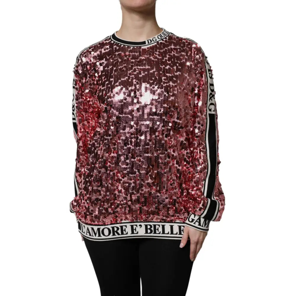 Dolce & Gabbana Pink DG Queen Sequin Pullover Sweater