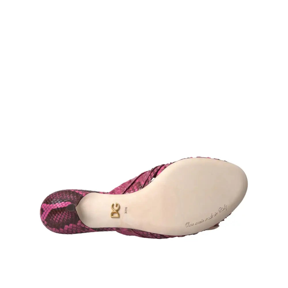 Dolce & Gabbana Pink Exotic Leather Kitten Heels Slides Shoes