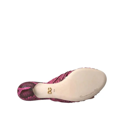 Dolce & Gabbana Pink Exotic Leather Kitten Heels Slides Shoes