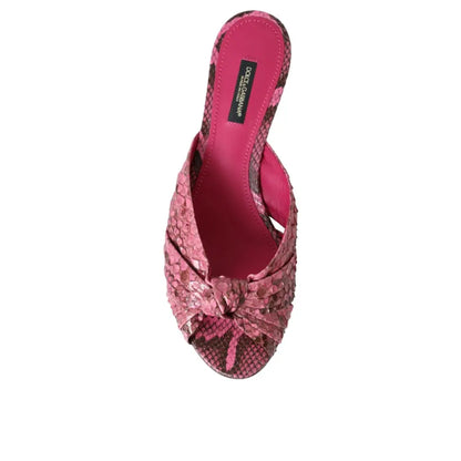 Dolce & Gabbana Pink Exotic Leather Kitten Heels Slides Shoes