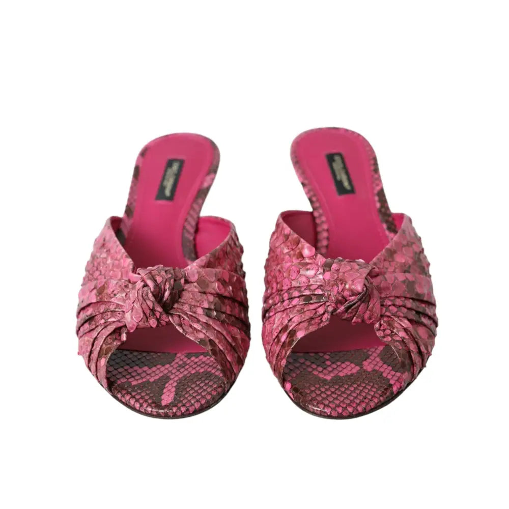 Dolce & Gabbana Pink Exotic Leather Kitten Heels Slides Shoes