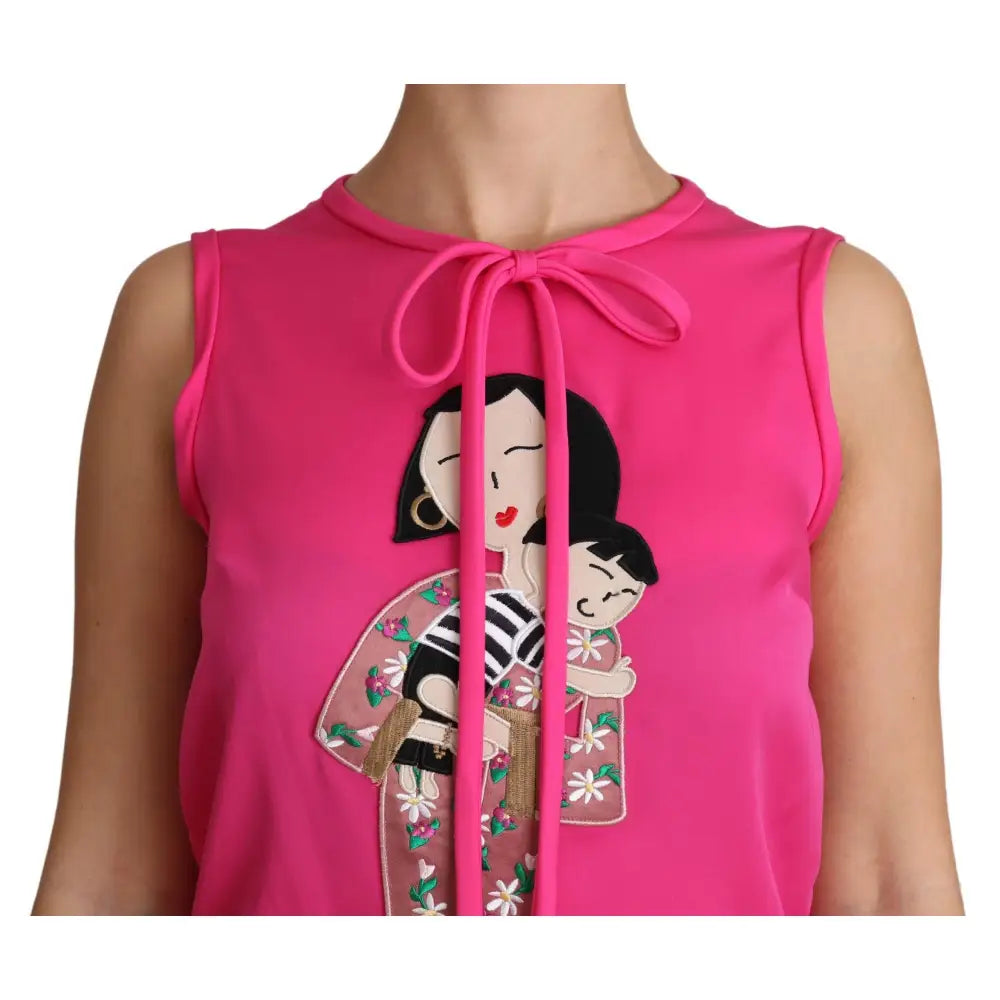 Dolce & Gabbana Pink Family Silk Tank Mama Blouse Top Shirt