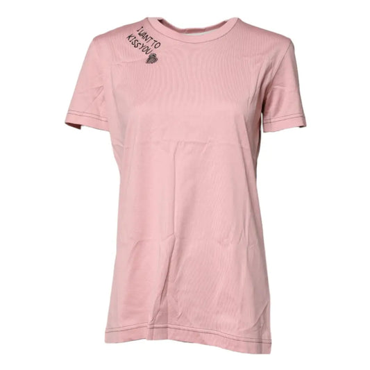 Dolce & Gabbana Pink Logo Print Cotton Crew Neck T-shirt