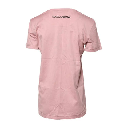 Dolce & Gabbana Pink Logo Print Cotton Crew Neck T-shirt