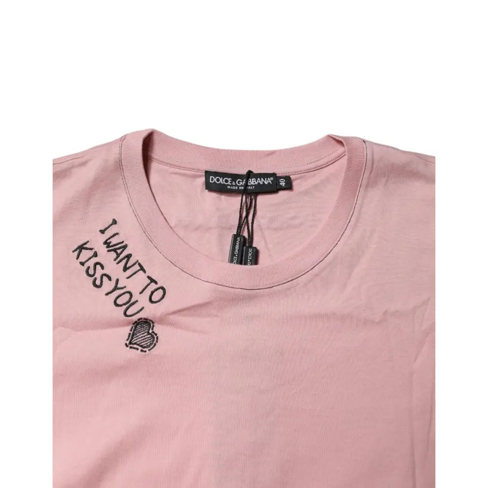 Dolce & Gabbana Pink Logo Print Cotton Crew Neck T-shirt