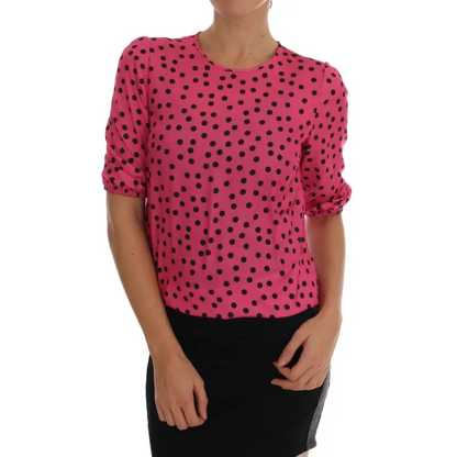 Vibrant Dolce & Gabbana pink polka dotted silk blouse med outlet mærkevarer