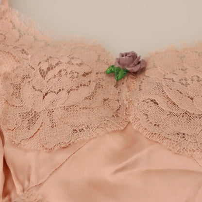 Dolce & Gabbana Pink Satin Lace Roses Tank Top Lingerie