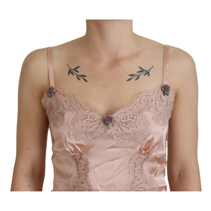 Dolce & Gabbana Pink Satin Lace Roses Tank Top Lingerie