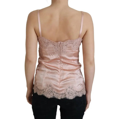 Dolce & Gabbana Pink Satin Lace Roses Tank Top Lingerie